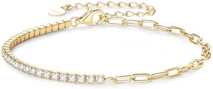 Moissanite Tennis Bracelet, 18K White Gold Plated Lab Diamond Bracelets for Women, 925 Sterling Silver Wedding Stacking Paperclip Classic Bracelets, D Color VVS1 Round Cut, GRA Certificate, 6.5+2