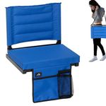 LOENIY Stadium Seats for Bleachers with Back Support, Bleacher Seats with Backs and Extra Thick Padded Cushion, Includes Shoulder Straps Carry Handle, and Cup Holder Side Pockets (Blue)