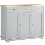 HOMCOM Kitchen Storage Cabinet, Sideboard Buffet Cabinet with Solid Wood Top, Adjustable Shelf, 3 Drawers and 3 Doors, Grey