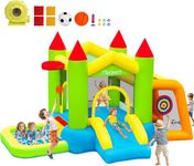 FBSPORT Inflatable Bounce House with Slide for Kids, Blow up Bouncy House Bouncer Castle with Ball Pit, Jumping and Soccer Area, Sandbag Toss, Ball Shooting, Basketball Hoop for Indoor Outdoor