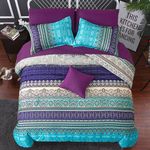 Double Size Bohemian Duvet Cover Purple and Blue Colorful Boho Bedding Set with 2 Pillowcases Soft Microfiber Moroccan Bed Cover 200cm X 200cm