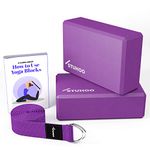 STUHOO Yoga Block Set of 2 and Yoga Strap Includes Descriptive E-book - Sturdy Yoga Brick & Lightweight Eva Foam Block Support Deepen Poses, Provides Strength & Stability for Pilates Practice