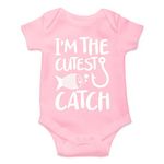 I'm The Cutest Catch Funny Fishing Lovers Outfit Infant Novelty Romper One Piece Baby Bodysuit (Pink, 6-12 Months)