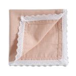 FINGERCRAFT Cloth Napkin with Classic lace, Cotton Linen Blend Fabric, Mitered Corner pre-Shrunk and Good Absorbency (Pink, Set of 12/ 12in)