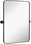 Hamilton Hills 22" x 30" Metal Black Brushed Stainless Steel Rectangular Mirror | Surrounded Round Pivot Mirror | Silver Backed Adjustable Moving & Tilting Wall Mirror Adjustable