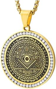 COOLSTEELANDBEYOND Círculo Colgante Ojo de Dios que Todo Lo ve de Dentro Triángulo Pirámide, Oro Negro con Circonio Cúbico, Hombre Collar