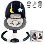 P@B PBell Electric Baby Swing for Infants to Toddler Portable Babies Swinger for Newborn Boy and Girls Bluetooth Music Speaker 5 Speeds and Remote Control The Baby Swing Chair with Five-Point Safety Belt and 2 Toys (Black)