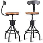 Set of 2 Industrial Bar Stools with Backrest 23-33inch Swivel Wooden Seat Kitchen Island Dining Chair Counter Stool Height Adjustable