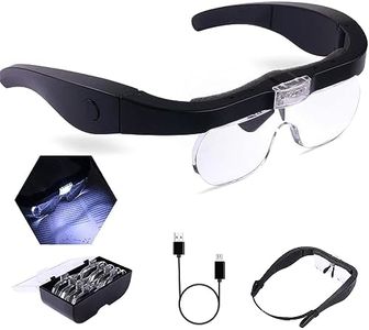 Head Magnifier Glasses with 2 LED Lights USB Charging Magnifying Eyeglasses for Reading Jewelry Craft Watch Repair Hobby, Detachable Lenses 1.5X, 2.5X, 3.5X,5X