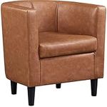 Yaheetech Accent Tub Chair, Modern PU Leather and Comfortable Armchair, Upholstered Side Chair for Living Room Bedroom Waiting Room, Brown