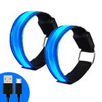 Tabiger Rechargeable LED Armbands Running Lights for Runners 2-Pack USB Charging Safety Wristbands Reflective Bracelets Flashing Lights for Night Outdoor Activities Cycling Dog walking Concert, Blue