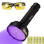 Alonefire SV128 395nm UV Torch 128 LED Ultraviolet Blacklight Flashlight Black Light for Scorpion, Pet Urine Detection, Dry Stain, Carpet, Floor with UV Protective Glasses, 6xAA Batteries Included