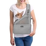 SlowTon Pet Dog Sling Carrier, Hands Free Papoose Small Animal Puppy Up to 6 lbs Travel Bag Tote Breathable Mesh Hard Bottom Support Adjustable Padded Strap Pocket Safety Belt Machine Washable (GY)