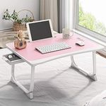 Tarkan Portable Folding Laptop Desk for Bed, Lapdesk with Handle, Drawer, Cup & Mobile/Tablet Holder for Study, Eating, Work (Pink)