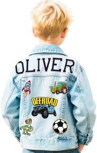 Rryoumisun Personalized Boys Denim Jacket with Names, Custom Jeans Jacket, 1-14 Year Old Boys Spring&Fall Outerwear Jackets, Personalized Easter Birthday Gifts