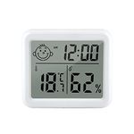 Digital Hygrometer Indoor Thermometer Room Mini Large Screen LCD Desktop Thermometer with Temperature and Humidity Monitor Meter Gauge with Clock& ℃/℉ Function (Battery Included) (white) for Home