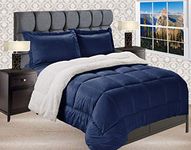 Elegant Comfort Softest, Coziest Premium Quality Heavy Weight Micromink Sherpa-Backing Reversible Down Alternative Micro-Suede 3-Piece Comforter Set, King, Solid Navy Blue