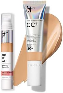 IT Cosmetics CC+ Cream with SPF 50+ Natural Finish Full Coverage Foundation (Medium Tan - 1.08 fl oz) & Do It All Radiant Concealer Multivitamin Serum Makeup (320 Medium Tan Warm - 0.2 fl oz)