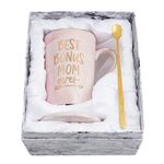 Mothers Day Gifts - Best Bonus Mom Ever Coffee Mug - Gifts for Stepmom, Mother in Law Gifts from Daughter in Law, Bonus Mom Gifts for Second Mom on Birthday, Christmas with Gift Box 14 Oz Pink