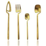 JASHII Hangable 24-Piece Silverware Set, Satin Finish Flatware Cutlery Set Service for 6, Knives/Forks/Spoons Included, Dishwasher Safe (Matte Gold)