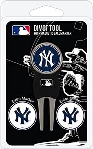 Team Golf MLB New York Yankees Divot Tool Pack with 3 Golf Ball Markers Divot Tool with 3 Golf Ball Markers Pack, Markers are Removable Magnetic Double-Sided Enamel