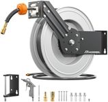 HOZEREEL Retractable Air Hose Reel,3/8" x 70 ft Hybrid Hose Max 300PSI,Heavy Duty Air Compressor Hose Reel with Auto Rewind/Quick Air Coupler/Durable Double Side Frame for Garage, Workshop.