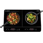 Abode Double Induction Hob Portable Digital Touch Control 2800W – Plug In & Go 10 Heat Settings, Glass Panel, 3 Hour Timer Black - Safety Lock AINDH2002 (Double)