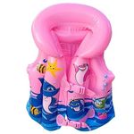 GNEY Kids Inflatable Swim Vest Life Jacket with Arm Floaties,Adjustable Double Buckle Safety Float for Toddlers & Children,Cartoon Design Pool & Beach Swim Aid (Pink & Blue)