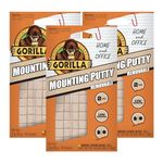 Gorilla Mounting Putty, Non-Toxic Hanging Adhesive, Removeable & Repositionable, 84 Pre-Cut Squares, 3pk - 2oz/56g, Natural Tan Color, (Pack of 3) 104991