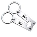 FEELMEM Mr. and Mr. Gay Couple Keychain Set His and His Same Sex Gay Wedding Keyring Gift Gay Marriage Gifts (silver)