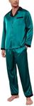 Ekouaer Men's Silk Pajama Set Long Satin Loungewear 2 Piece Pjs Classic Button Down Sleepwear Blue Green