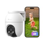 EZVIZ 4K Security Camera Outdoor, Support 512 GB SD Card, No Monthly Fee, Colour Night Vision, Human/Vehicle Detection, Auto-Track, Pan/Tilt 360° Home Wi-Fi CCTV System, Alexa/Google (C8c 8MP 6mm)