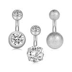 Gnoliew 14G 6mm 1/4 Inch Short Belly Button Rings 316L Surgical Steel Navel Rings(A,3PCS Steel)