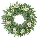 Weldomcor Green Eucalyptus Wreath for Front Door, 20 Inch Artificial Eucalyptus Leaves Wreath with Big Berries Boxwood Spring Summer Greenery Wreath Decor for Wall Window Festival Farmhouse Garden