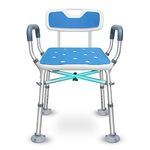 Bcareself Shower Chair with Arms with Unique Heavy Duty Crossbar Supports Bath Chair with Back Bariatric Bath Stool Safety Handicap Shower Chair for Disabled Elderly Seniors Height Adjustable