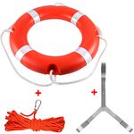 23" Life Ring Boat Safety Throw Ring with Water Floating Lifesaving Rope 50’ and Ring Buoy Bracket, Life Ring for Boating Safety - Orange