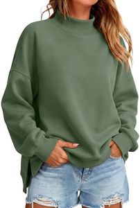 ANRABESS Womens Oversized Mock Neck Sweatshirts,Green,S