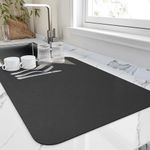 Dish Drying Mat Large – Water Absorbing Mat for Kitchen, Kitchen Drying Mat for Wet Utensils, Drying Mat for Kitchen Utensils Black (40 x 60 Cm)