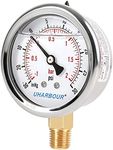 UHARBOUR Glycerin Filled Vacuum Pressure Gauge, 2-1/2" Clear dial,1/4"NPT Bottom Connection, Stainless Steel Case, Brass Movement, Dual Scales -30HG/30PSI