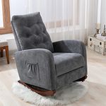 Living Room High Back Rocking Chair Nursery Chair, Comfortable Rocker Fabric Padded Seat, Modern High Back Armchair, Upholstered Rocking Chair (Dark Gray + Cotton)