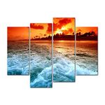 4 Pieces Tropical Hawaii Canvas Print Wall Art Decor Seascape Picture Sunset Beach Pictures Sea Wave Scenery Artwork Poster Prints Stretched On Wooden Frame for Home Living Room Office Decoration