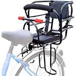 Felixstory Bike Child Seat, Bike Kids Seat with Cushion Backrest Armrest and ​Fence Guadrail, Electric Bike Child Seat for 2-6 Years Old, High Seat Cushion Backrest Mountain More Safety (Back-seat)