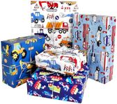 ZCOINS 4 Sheets 70 x 50CM Vehicle Wrapping Paper for Kids Mens Police Car Ambulance FireTruck and Helicopter Emergency City Rescue Theme Transport Gift Paper Bulk for Birthday Party DIY Crafts Paper Supplies