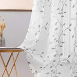 MIULEE Decorative Sheer Curtains with Embroidered Leaf Pattern for Living Room Elegant Grommet Embroidery Window Voile Bedroom Drape 2 Panels 54 x 96 Inches Grey