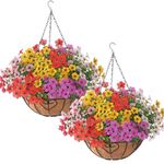 Alynsehom 2pcs Artificial Hanging Plants Flowers Basket, Outdoor Porch Garden Decoration, Faux Hanging UV Resistant Fake Silk Azalea Flowers Baskets Patio Balcony Yard Home Decor (6 Colors)