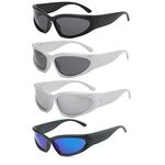 4Pcs Wrap Around Sunglasses, UV400 Shades Outdoor Sport Sunglasses, Futuristic Oval Sun Glasses, Y2K Stylish Polarised Oval Sunglasses HD Vision Sunglasses for Men Women Running Cycling Fishing Golf