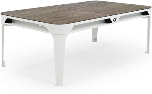 CORNILLEAU - Hyphen Outdoor - Outdoor Pool Table Convertible into a Dining Table, Weatherproof, Made in France - White Frame - Dark Grey Cloth - Pockets Dark Grey - Dinner Tops: Wood Decor