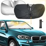 GOHHME Car Front Windshield Sun Shade Umbrella 52 * 29" Upgraded 360° Rotation Foldable Car Umbrella Sunshade Cover, UV Protection & Heat Insulation Foldable Automotive Sun Shade Sun Visor, M