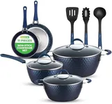 NutriChef 11-Piece Kitchen Cookware Set, Non-Stick Pots and Pans, Easy-to-Clean, Kitchen Utensils Set with Ceramic Coating for Home Cooking, Induction Safe, Diamond Pattern