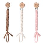 Pacifier Clip for Boys Girls Pacifier Holder Leash Boho Rainbow Wooden Clips Handmade Braided Cotton Unisex Baby Shower Birthday Gift Christmas Gift